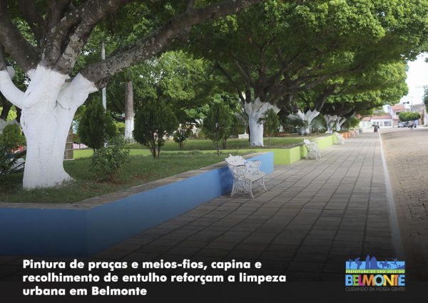 Pintura de praças e meios-fios, capina e recolhimento de entulho reforçam a limpeza urbana em Belmonte