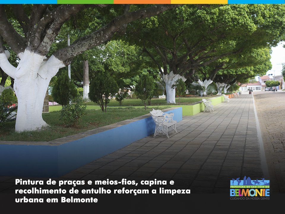 Pintura de praças e meios-fios, capina e recolhimento de entulho reforçam a limpeza urbana em Belmonte